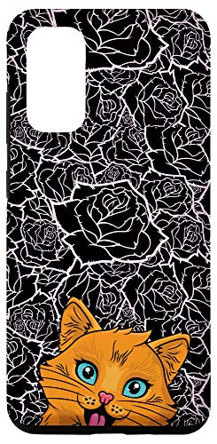 Galaxy S20 Happy Orange Cat Rose Flower Black  and  Pink Pattern Case