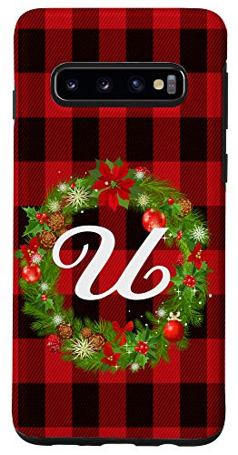 Galaxy S10 Letter U Initial Buffalo Red Plaid Monogram Christmas Gift Case
