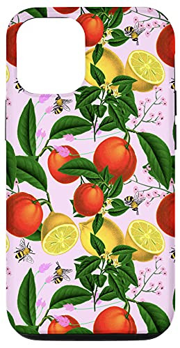 iPhone 12-12 Pro Summer citrus oranges bees lemon fruit pattern Case