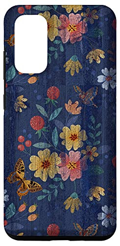 Galaxy S20 Rustic Dark Blue Farmhouse Panel Floral Pattern Case