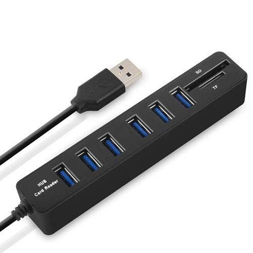 DUDETAO Multi USB 2.0 Hub USB Splitter High Speed 6 Ports with TF SD Card Reader-Black- -Color - Black- DUDETAO Multi USB 2.0 Hub USB Splitter High Speed 6 Ports with TF SD Card Reader-Black- -Color - Black-