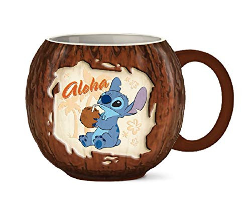Silver Buffalo Disney's Lilo and Stitch Aloha Coconut Ceramic 3D Sculpted Mug 16 Oz Brown