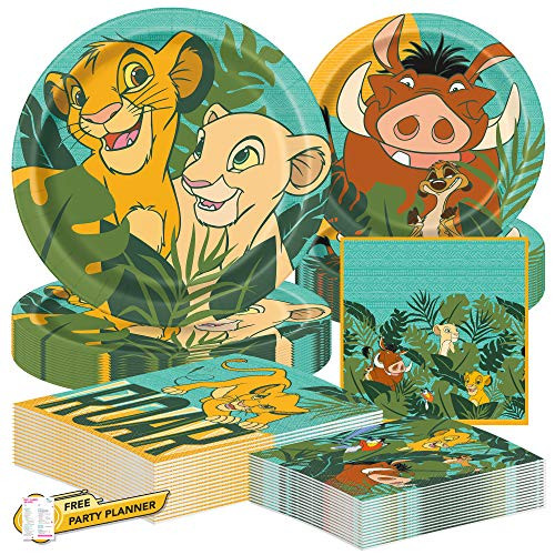 Unique Lion King Dinnerware Party Bundle for 16 - Luncheon  and  Dessert Napkins Dinner  and  Dessert Plates Table Cover - Kid's Birthday Party