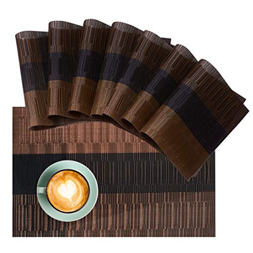 Shiningwaner Placemats Washable PVC Table Mats Heat Resistant Kitchen Table Mats Stain-Resistant Non-Slip Placemats for Dining Table Set of 8 - Bamboo - Brown- Shiningwaner Placemats Washable PVC Table Mats Heat Resistant Kitchen Table Mats Stain-Resistant Non-Slip Placemats for Dining Table Set of 8 - Bamboo - Brown-