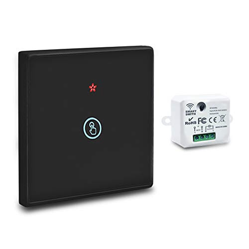 YIFAN Smart Wireless Touch Switch Light 433MHZ RF Remote Control Relay Tempered Glass Panel Touch Light Switch with Indicator Light 1 Gang 1 Receiver Black Single Pole Switches