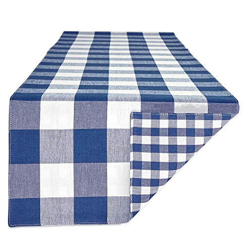 DII Gingham Check Table Runner Collection 14x72 Navy