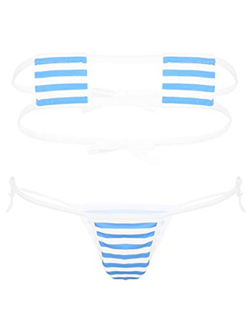 iiniim Womens Extreme Sexy Bikini Monokini Micro Slingshot Bathing Suit Stripper Beachwear Blue and White One Size