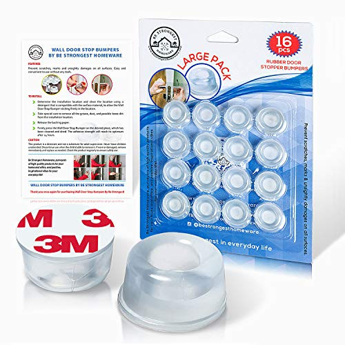 Door Stoppers Wall Protector -16 Pack- - Wall Door Stops - Self Adhesive Door Stopper - Shower Door Bumpers - Clear Stick on Rubber Bumpers - Size Small