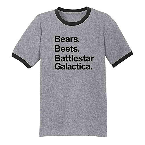 Pop Threads Bears Beets Battlestar Galactica Funny Grey-Black S Graphic Tee Ringer T-Shirt