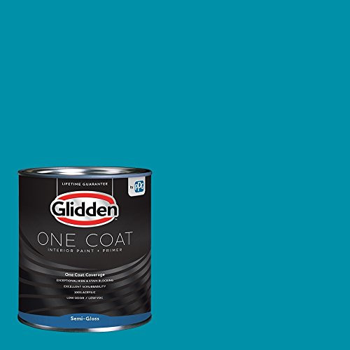 Glidden Interior Paint  plus Primer- Teal-Aqua Interior Paint -Mediterranean Blue One Coat Semi-Gloss 1 Quart