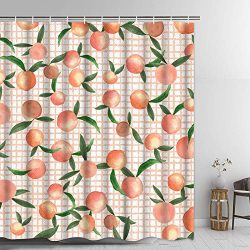 Pknoclan Cute Peach Shower Curtains Pink Fruits Bathroom Shower Curtain with 12 Hooks Waterproof Fabric Trendy Shower Curtain for Bathroom Peachy Pink 69" x 70" inch