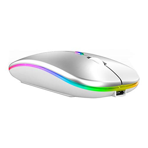 hutishop2020 Wireless Mouse 3-Gear Adjustable DPI 2.4G Wireless Bluetooth LED Mice USB Ergonomic Gaming Mouse for Laptop Computer Silver Bluetooth Dual-Mode Lighting