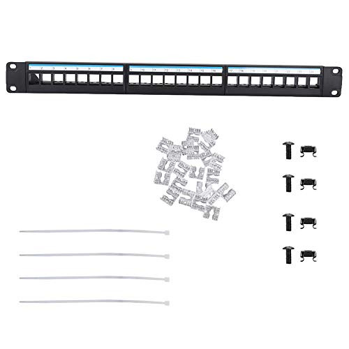 Diyeeni 19Inch 24 Port Data Patch Panel Mountable Data Patch Panel CAT6 Network Cable Rack Easy to use-Not Include Modules-