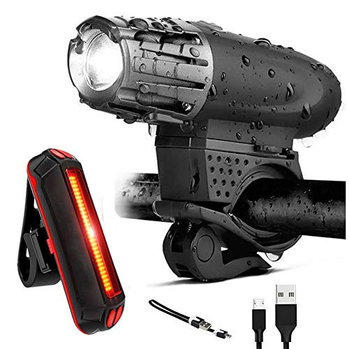 QILICHZ USB Rechargeable LED Bicycle Flashing Headlight and Taillight Set,Powerful Bright red Rear Light and Front Light,Cycling Safety Flashlight for Road Bike Mountain Bicycle MTB