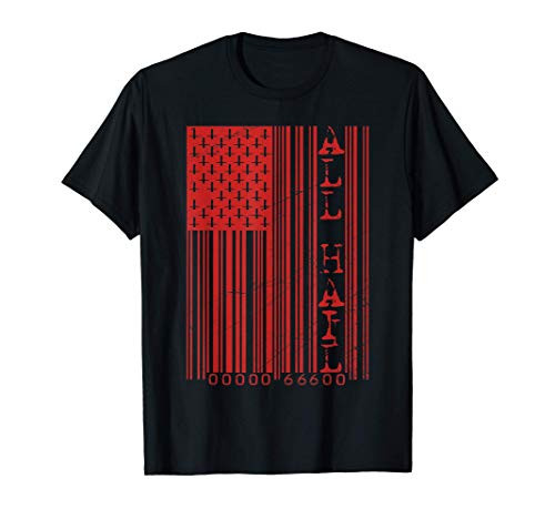 Upside Down Cross Urban 666 American Flag All Hail Satanic T-Shirt