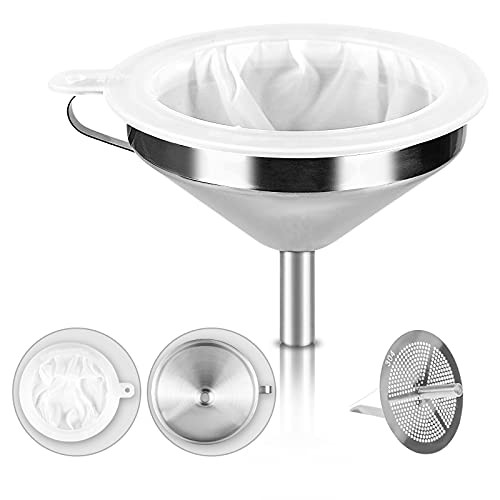 Stainless Steel Funnel 304 Stainless Steel Funnels for kitchen use and 300 Mesh Food Filter Strainer Funnels for Filling Bottles Transferring Cooking Oil Liquid and Powder Making Jam