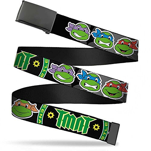 Buckle-Down Unisex-Adults Web Belt Ninja Turtles Classic Tmnt Group Faces-Tmnt-Ninja Star Black-Green 1.5" Wide-fits up to 42" Pant Size