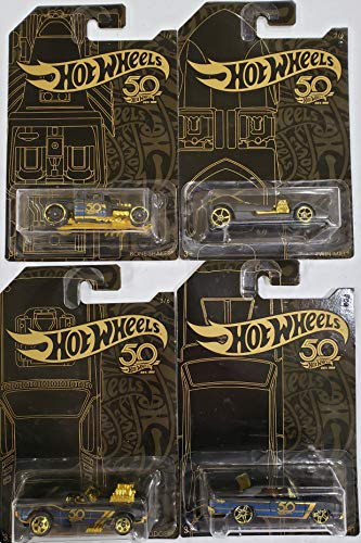 New 1:64 Hot Wheels 50th Anniversary Black & Gold Collection - Bone Shaker, Twin Mill, Rodger Dodger & Dodge Dart Set of 4 Diecast Model Car by Hotwheels