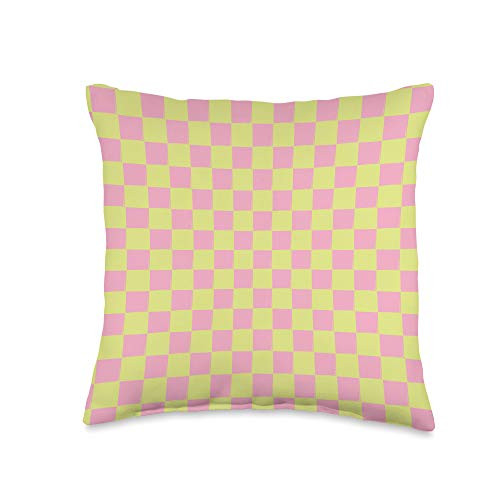 Cute Pastel Pattern Accessories Cute Checkered Chess Pattern Yellow Pink Pastel Throw Pillow 16x16 Multicolor