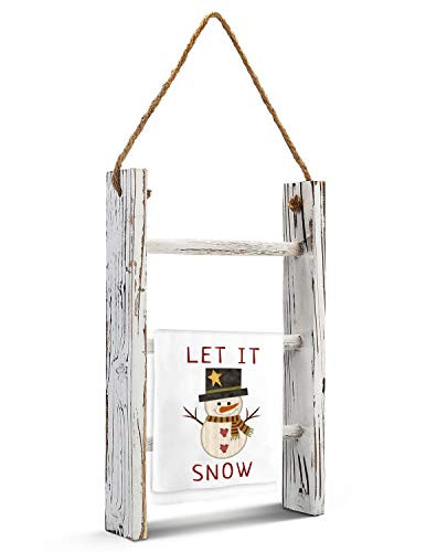 DOCMON Towel Rack-3-Tier Whitewashed Wood Bathroom Decor Wall-Hanging Towel Storage Ladder with Rope for Farmhouse Room Decor