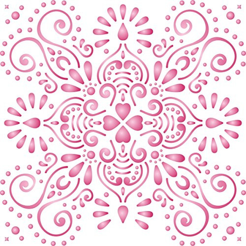 Damask or Tile Stencil 6.5 x 6.5 inch -S- - Classic Allover Wallpaper Damask Pattern Stencils for Painting Template
