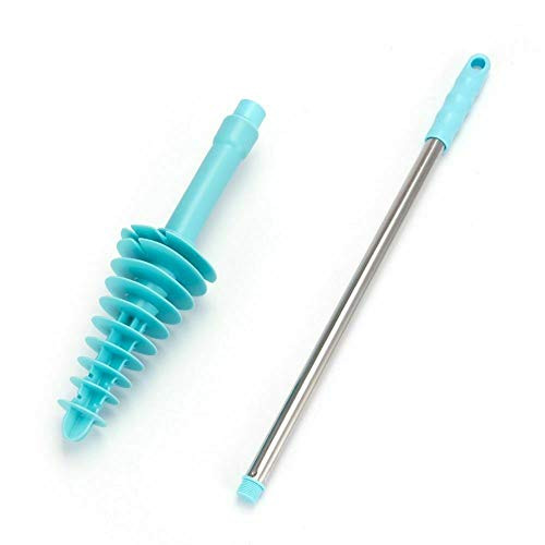 Toilet Dredge Pipe for Clogged Siphon Toilet Flexible Toilet Brush with Stainless Steel Long Handle Designed for Siphon-Type Flush Toilet TPR Piston Rubber Head Blue