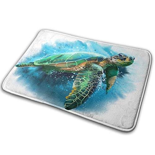 Bathroom Rugs Bath Mat Door Mats Big Green Sea Turtle Ocean Animal Memory Foam Front Kitchen Rug Carpet for Inside Outdoor 15.7 X 23.5 in 
