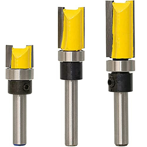 KEWAYO 1-4 Shank Pattern Flush Trim Router Bits Set Carbide Top Bearing Flush Trim Router Bits Set Prevent Tear-Out Perfectly Suitable for Light Work-Yellow-