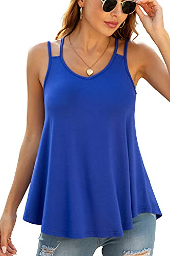 LAOLASI Womens V-Neck Flowy Summer Two Spaghetti Straps Sexy Casual Sleeveless Tank Tops Shirts-XLRoyal Blue-
