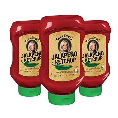 Mama Selita's Red Gold Jalapeno Tomato Ketchup Gluten Free No Drip Easy Squeeze 20 Ounce Bottles 3-Pack