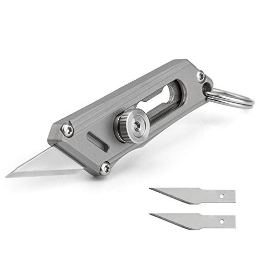 FEGVE Titanium Mini Utility Knife - Keychain Pocket Knife Compact Retractable Knife with Replaceable Blade and Key-Ring Hole EDC Portable Knife