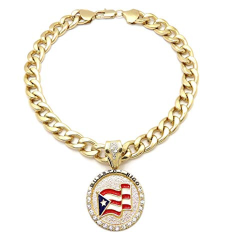BLINGFACTORY Hip HOP ICED Puerto RICO Medal Pendant  and  11mm 18" 20" Cuban Choker Chain Necklace -Pendant  and  18" Chain-