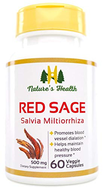 Organic Red Sage 1000 MG Per Serving 60 Veggie Capsules Salvia Miltiorrhiza 100 percent Satisfaction Guarantee Blood Pressure Support Dan Shen Nature's Health Organic Red Sage 1000 MG Per Serving 60 Veggie Capsules Salvia Miltiorrhiza 100 percent Satisfaction Guarantee Blood Pressure Support Dan Shen Nature's Health
