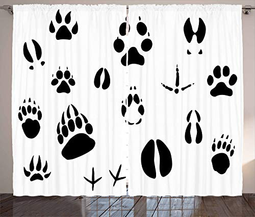 Ambesonne Hunting Curtains Wildlife Animal Footprints and Hooves Claw Silhouettes Ecology Nature Theme Living Room Bedroom Window Drapes 2 Panel Set 108" X 96" White Black