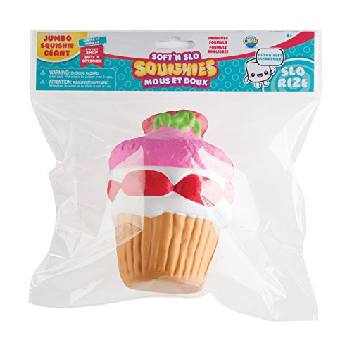The Orb Factory Jumbo Strawberry Cupcake Soft'n Slo Squishies, Pink/Red/White, 10.83" x 9.25'' x 3.50"