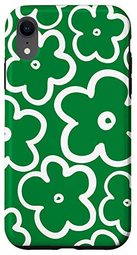 iPhone XR Cute Flower Pattern Large Wildflower Green and White Floral Case