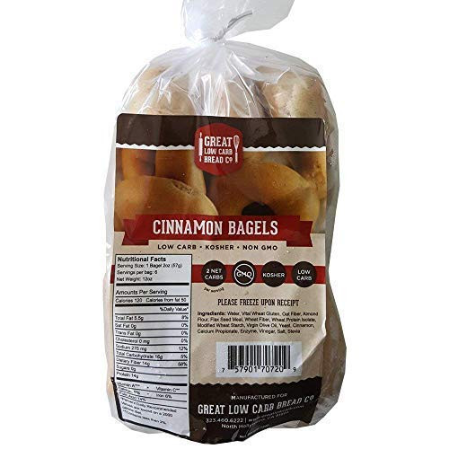 Cinnamon Bagels Great Low Carb Bread Company Low Carb Bagels Keto-Friendly Bread 6 Bagels per bag