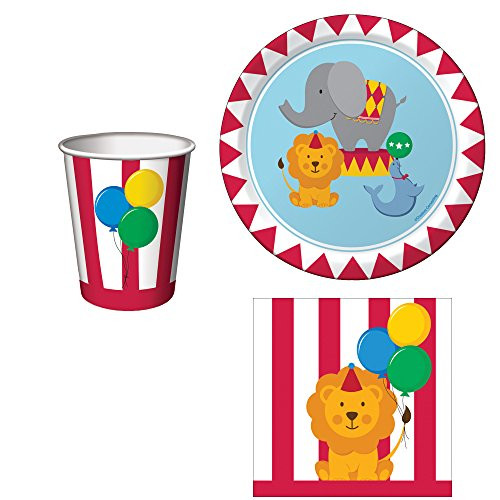 Circus Time Birthday Party Supplies Set: Plates, Napkins, and Cups Kit for 16