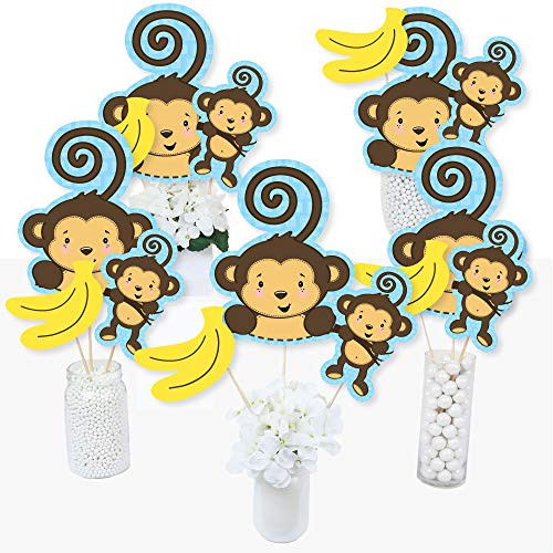 Blue Monkey Boy - Baby Shower or Birthday Party Centerpiece Sticks - Table Toppers - Set of 15