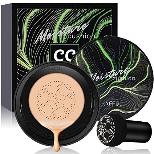 Mushroom Head Air Cushion CC Cream Concealer Moisturizing Makeup BB Cream for Perfect Coverage  and  Moisture with Mushroom Makeup Sponge -Natural-