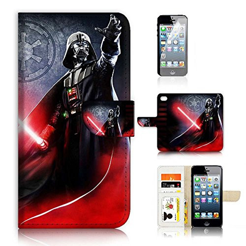 ( For iPhone 8 / iphone 7 ) Flip Wallet Case Cover & Screen Protector Bundle - A21334 Starwars Darth Vader