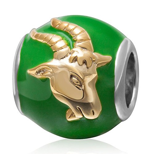 Birthday Zodiac Sign Charms Original 925 Sterling Silver Enamel Charms with Clear Cz for Bracelet -Green Capricorn- Birthday Zodiac Sign Charms Original 925 Sterling Silver Enamel Charms with Clear Cz for Bracelet -Green Capricorn-