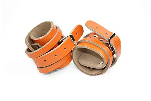 HemeraPhit Adjustable Leather Wrist Wraps Weight Lifting Wrist Support One Pair -Orange-