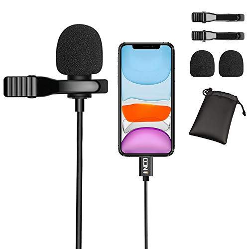 Mini Microphone Lavalier Lapel External Condenser Mic for iPhone 11-11 Pro-12-12 Pro 7-7 Plus-8-8 Plus-X-XS-XR iPad YouTube Vlogging Facebook Lav Interview Livestream Video Recording -4.9ft-
