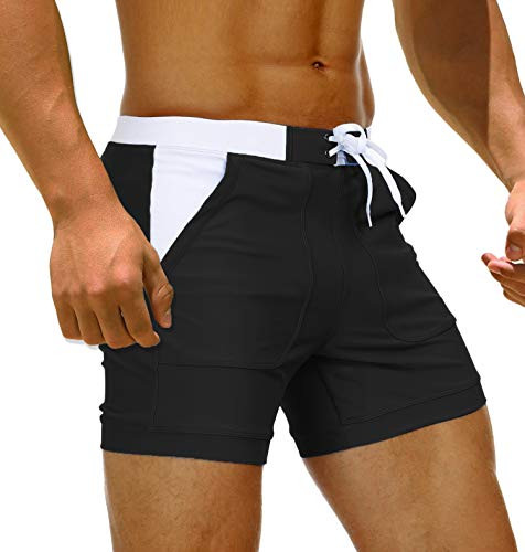MAGCOMSEN Swim Boxer Briefs Men Board Shorts Mens Swimwear Swim Trunks Beachwear for Men Swim Shorts Surfing Shorts Mesh Beach Shorts for Men Black