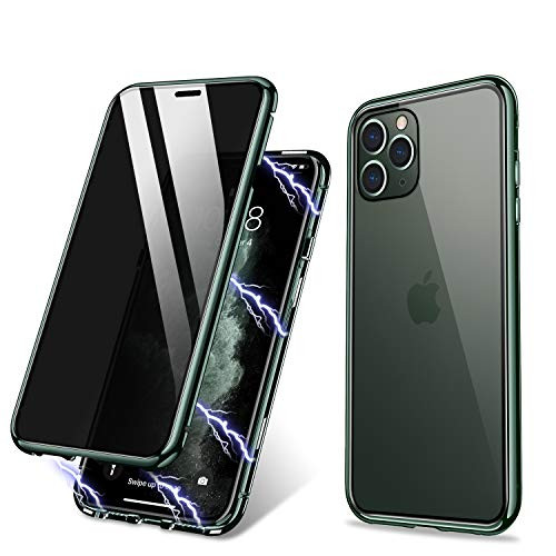 iPhone 11 Case ZHIKE Anti-Peep Magnetic Adsorption Case Front and Back Tempered Glass Full Screen Coverage One-Piece Design Flip Privacy Cover for Apple iPhone 11 -Anti Spy-Clear Green-