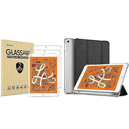 ProCase iPad Mini 4th and 5th Screen Protector Tempered Glass Screen Film Guard Screen Protector Bundle with iPad Mini 5 Case 2019 with Pencil Holder Ultra Slim Lightweight Stand Protective Case