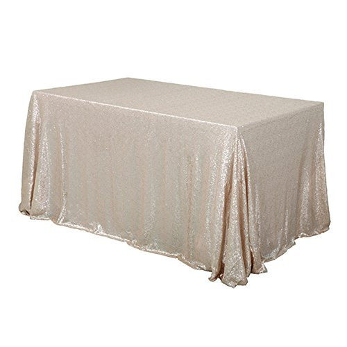 TRLYC 60x102-Inch Rectangular Wedding Sequin Tablecloth Champagne for Wedding Party Christmas Day--Champagne