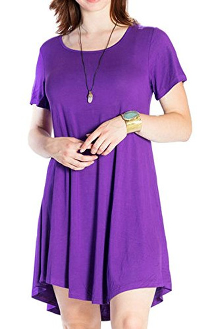 JollieLovin Women's Tunic Top Casual Short Sleeve Swing Loose T-Shirt Dress -Deep Purple 2X-