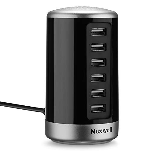 USB Wall Charger Nexwell 30W 6-Port Desktop Charger USB Charging Station with Smart Identification Technology for iPhone iPad Android and Virtually All Other USB Enabled Devices Black